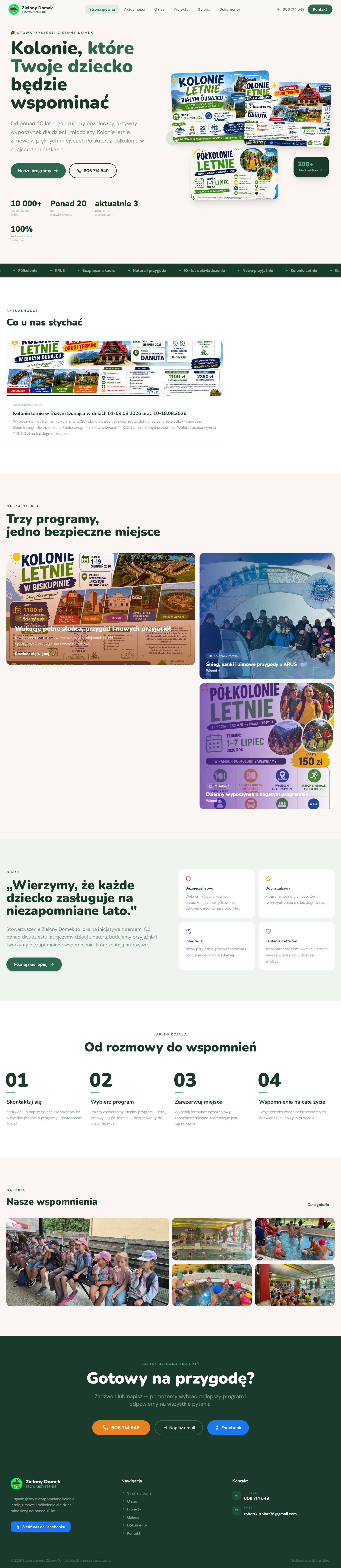 Strona Stowarzyszenia Zielony Domek — kolonie dla dzieci